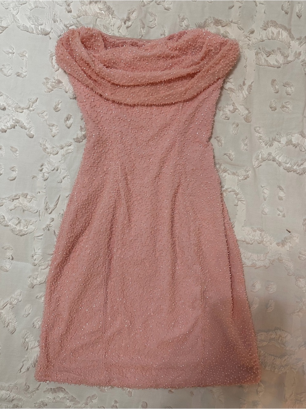 Oh Polly Strapless Beaded Cowl Neck Pink Dress